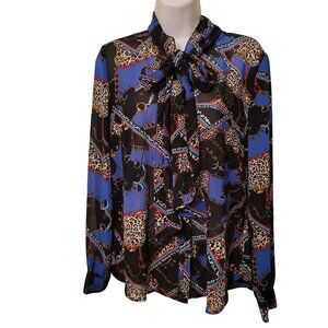 Kut from the Kloth M Leopard Chain Print Bow Neck Blouse Professional